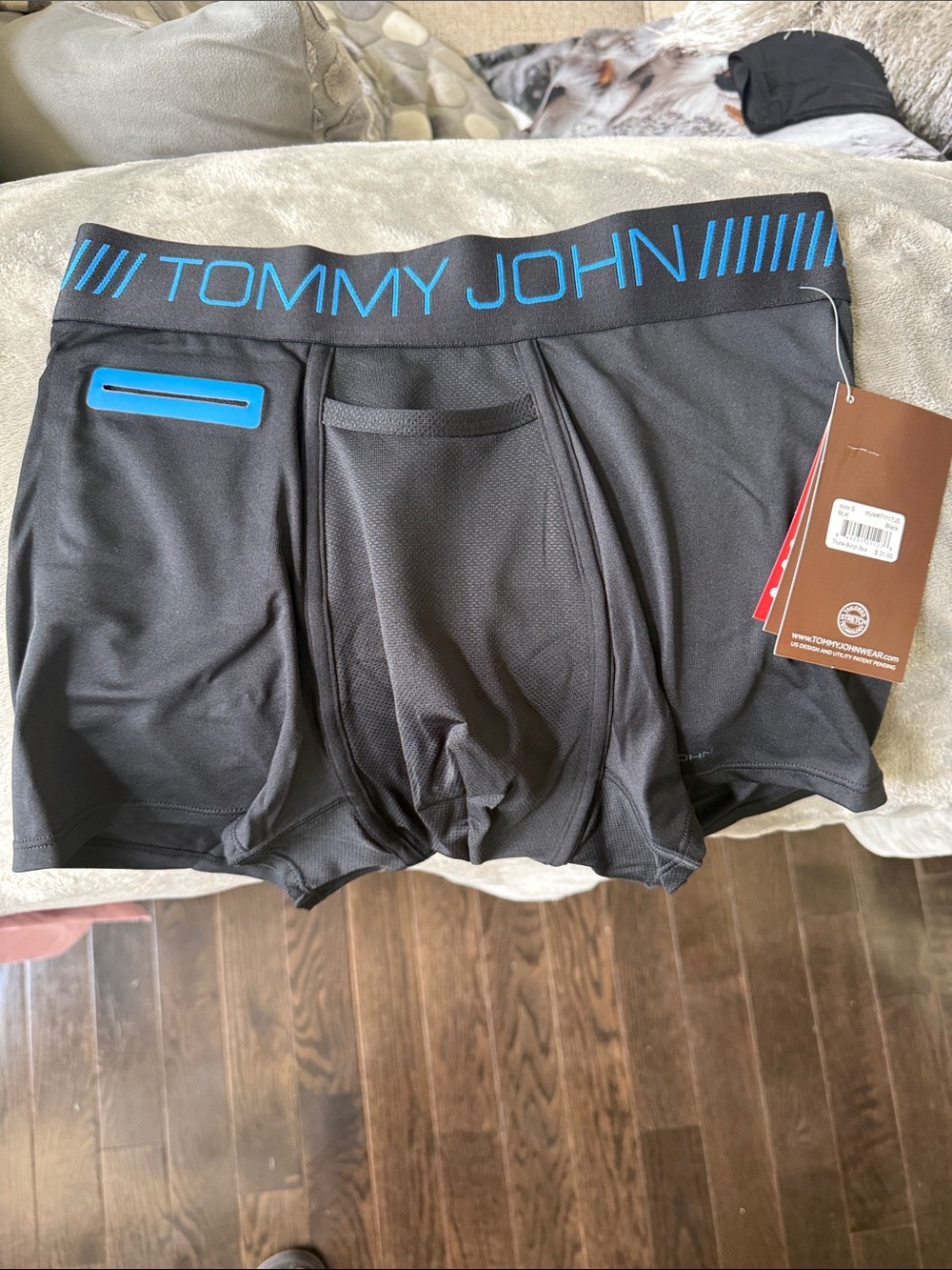 Tommy John Black Boxer Briefs with Blue Logo and Trim
